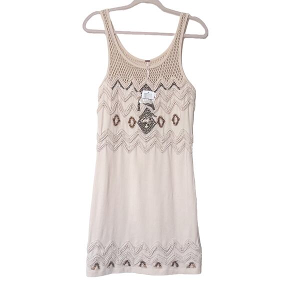 Free People Zig to the Zag Mini Dress | Sequin Bodycon Dress Ivory Medium NWT - Picture 2 of 11